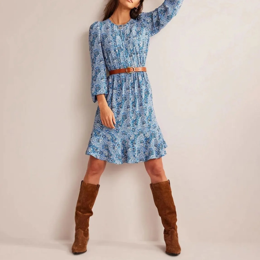 Boden Blue Pleated Peplum Mini Dress Sz- Small